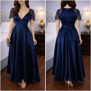 Monique Lhuillier Navy Blue Crochet Ball Gown $695